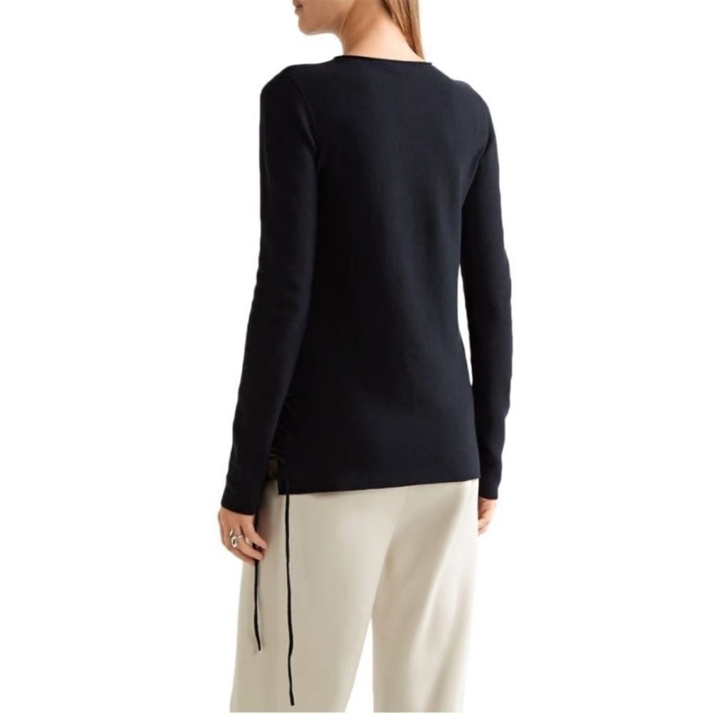 The Row Side Lace Up Wool sweater Navy Minimalist Quiet Luxury Long sleeve